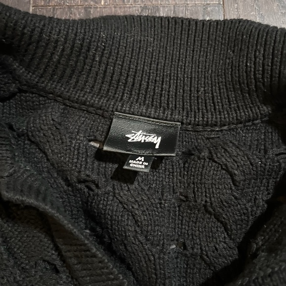 RARE Stussy Stüssy Open Knit Collared Sweater top black Men’s Size Medium HTF - Picture 5 of 10